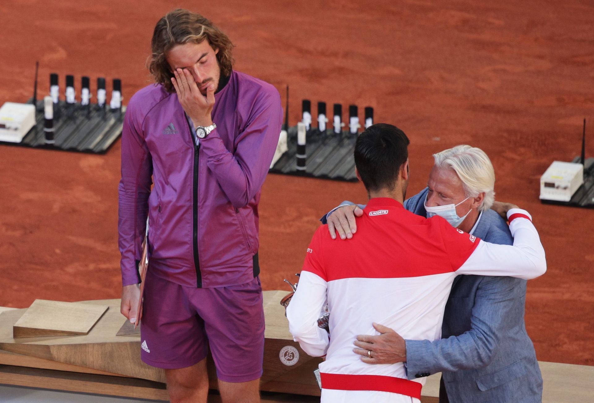 Stefanos Tsitsipas looks dejected after losing 2021 French Open from 2-0 sets up